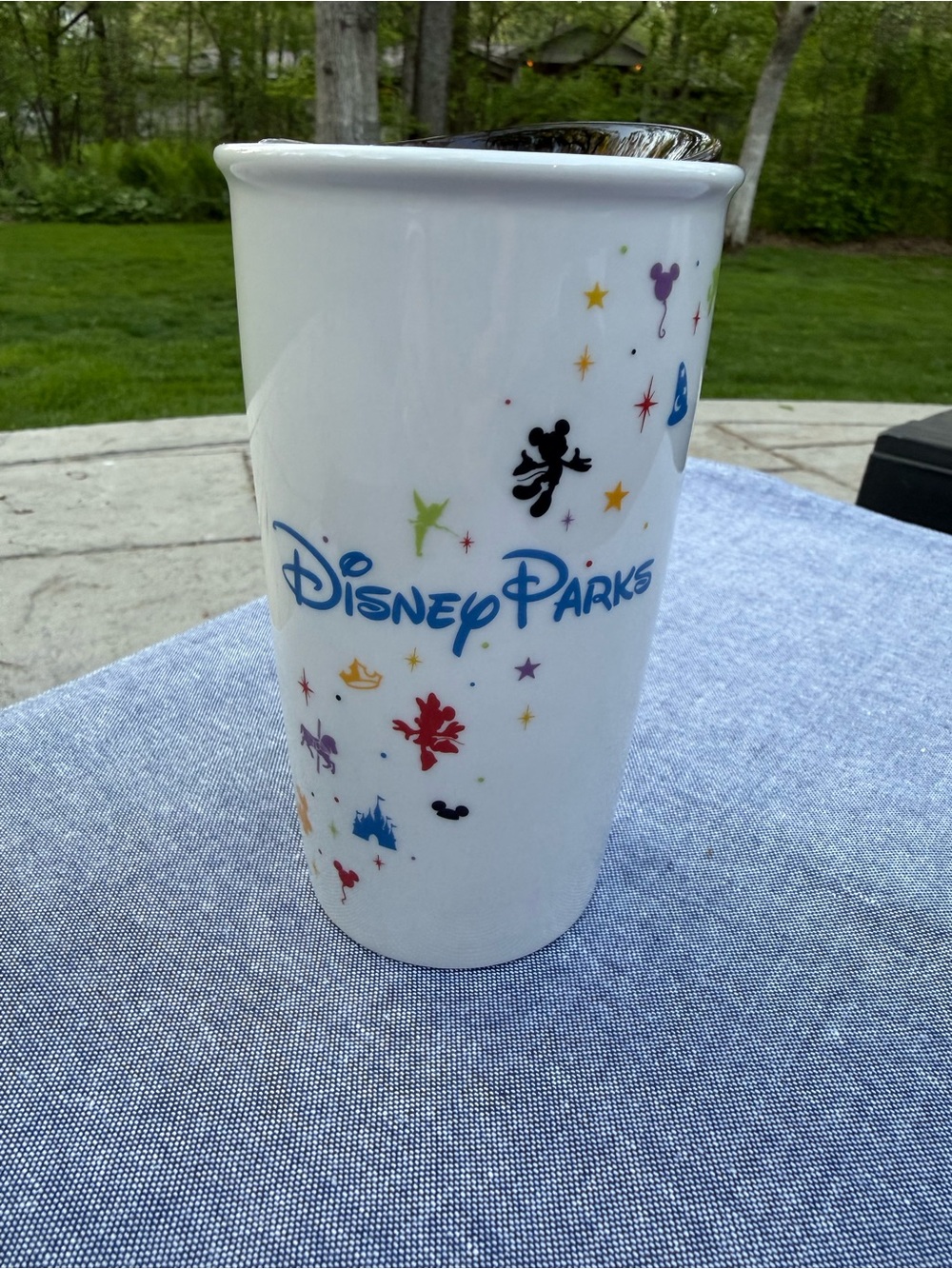 Starbucks Disney Parks White Ceramic Travel Mug Tumbler with Park Icons❤️